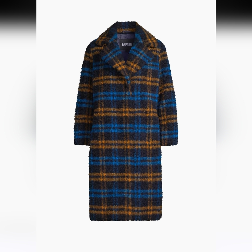 Apparis Blue & Brown Plaid Teddy Long Coat